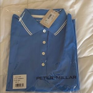 Peter Millar Bright Blue Polo with White Collar Stripes sleeveless
